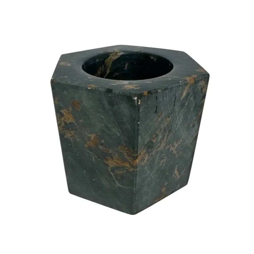 Green Naturally Veined Marble Hexagon Candle Holder